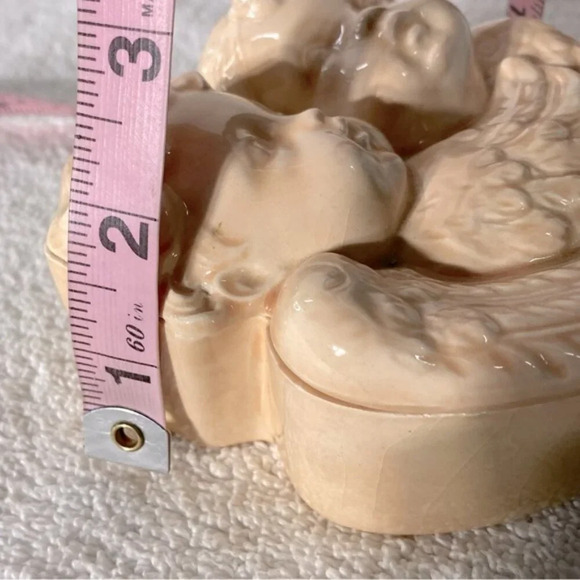 Vintage 1995 Peach Ceramic Cherub Angel Heads W Wings Trinket Dish With Lid - Picture 14 of 16